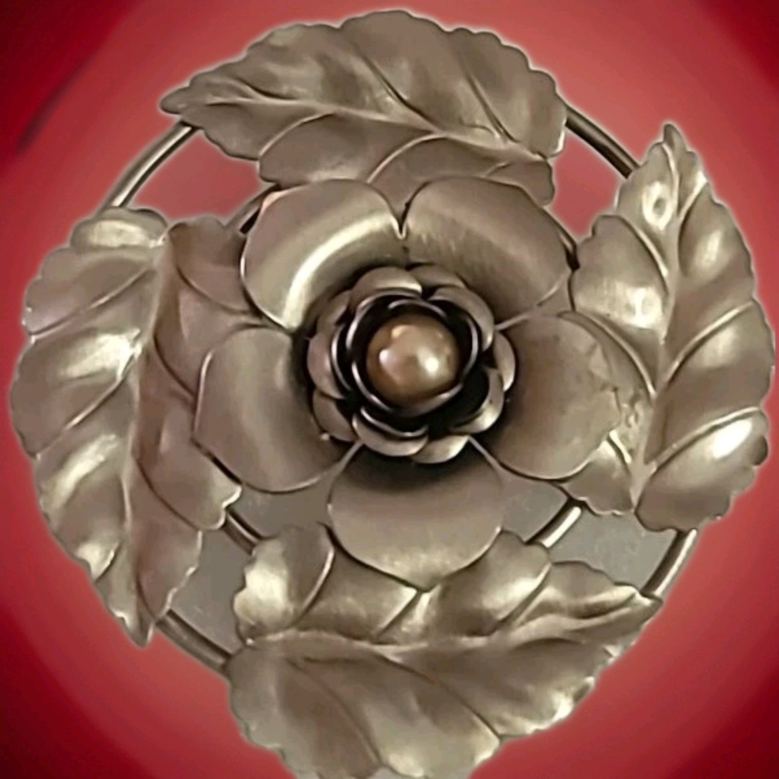 Vtg Flower Faux Pearl Center 3D Silver Tone Petals Gorgeous Detail 2.25 Inches