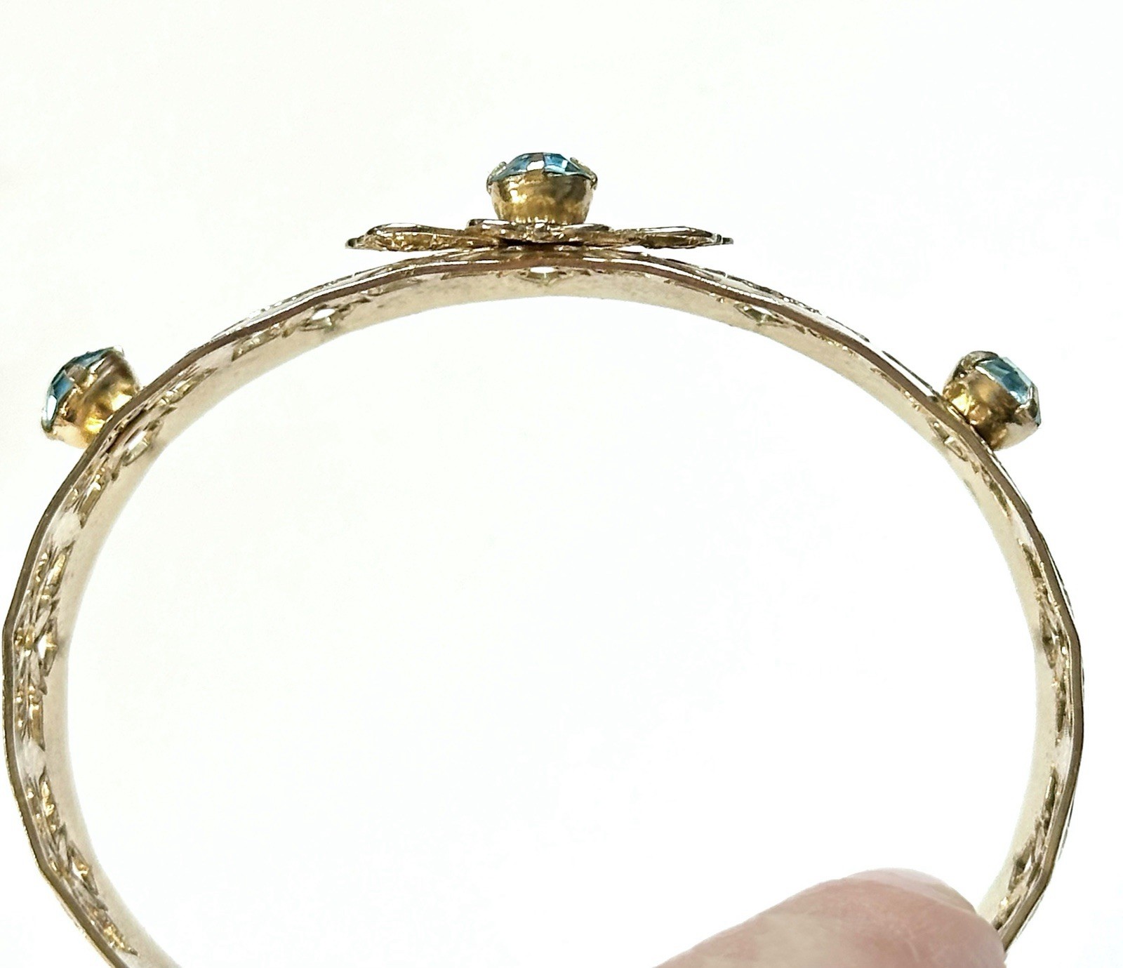 Vintage Set Rhinestone Brooch Pendant Blue Glass Prong Cuff Chain Clip Earrings