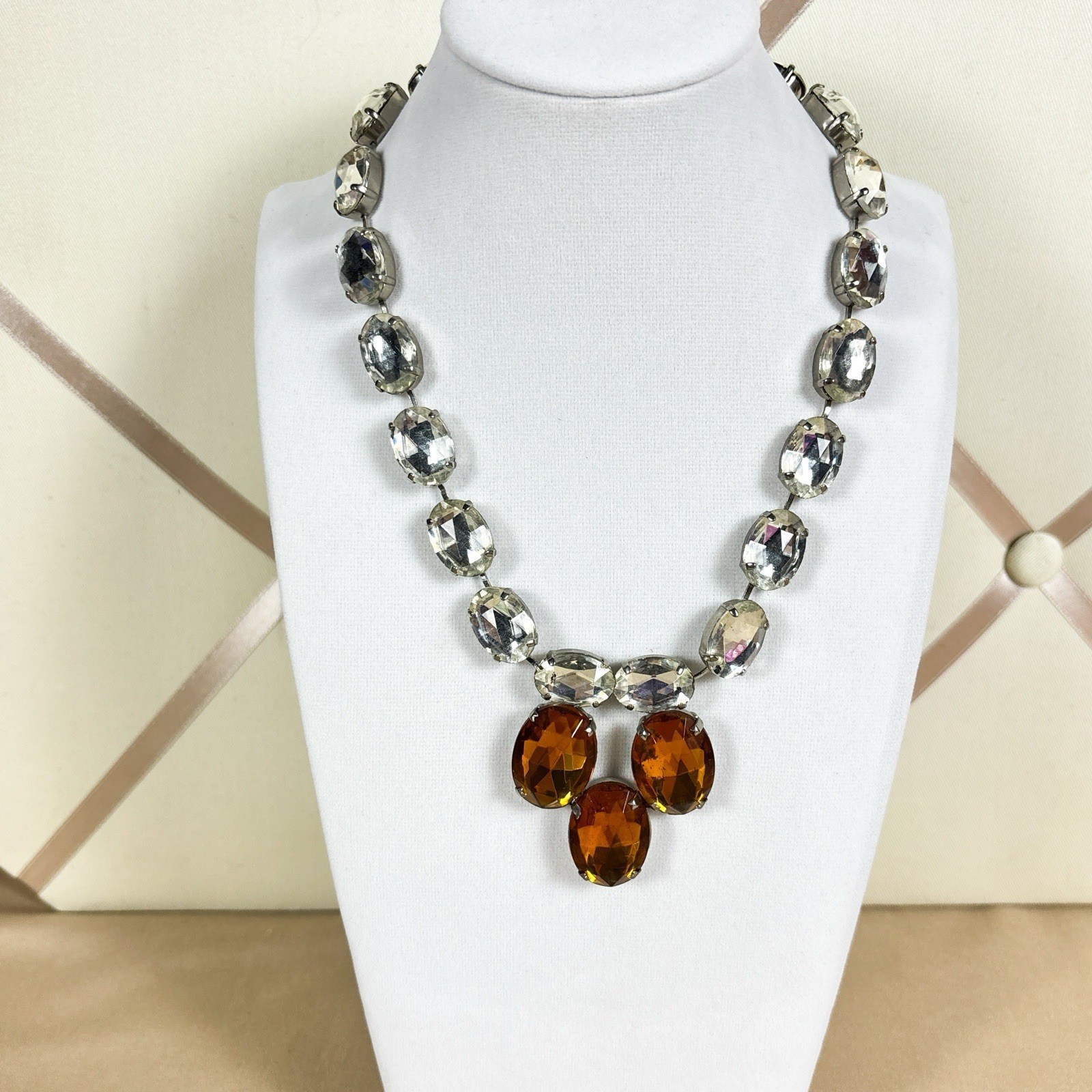 Vintage Signed West Germany Rhinestone Statement Choker Necklace 16in A10