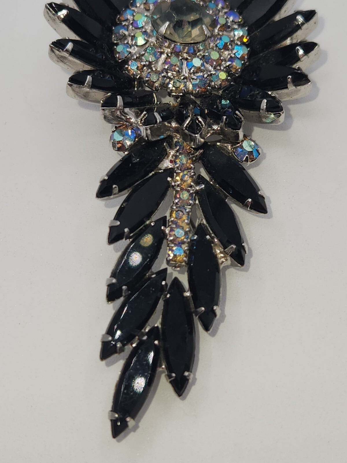 Vintage Delizza And Elster Juliana Sunburst Brooch Jet, Gray And AB Rhinestones