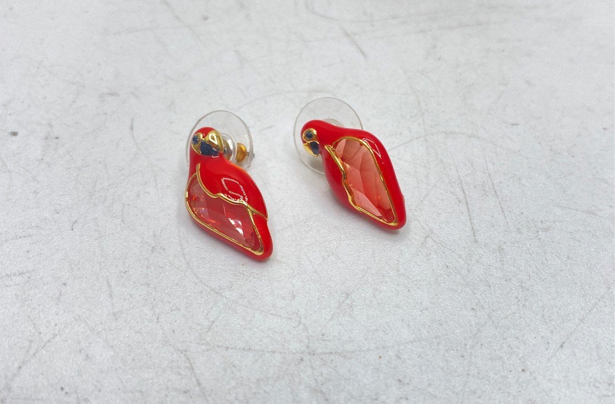 Kate Spade New York Red Enamel Parrot Stud Earrings Gold Tone Tropical NWT