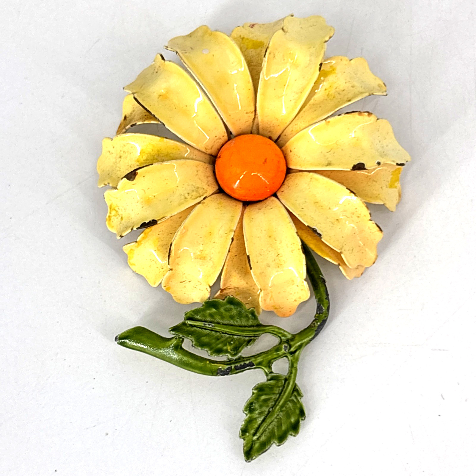 Lot of 2 Vtg Enamel Stem Flowers Brooch Pins Daisy Original By Robert