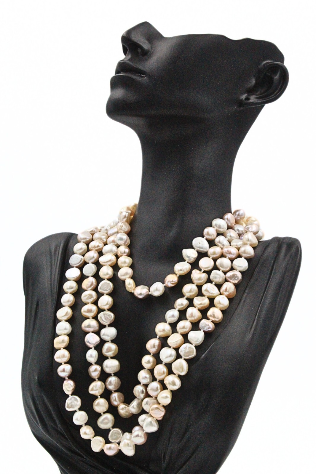 Champagne Pastel Hand Knotted Keshi Freshwater Pearl Flapper HSN Necklace