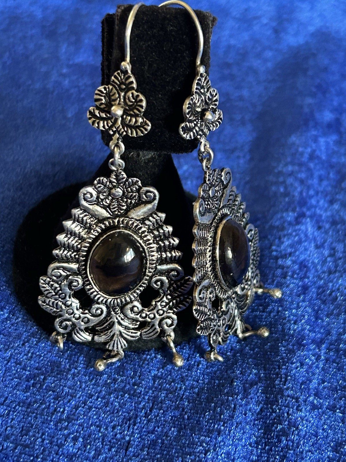 Vintage Estate Sterling Silver & Glass Handmade Chandelier Pierced Earrings Big