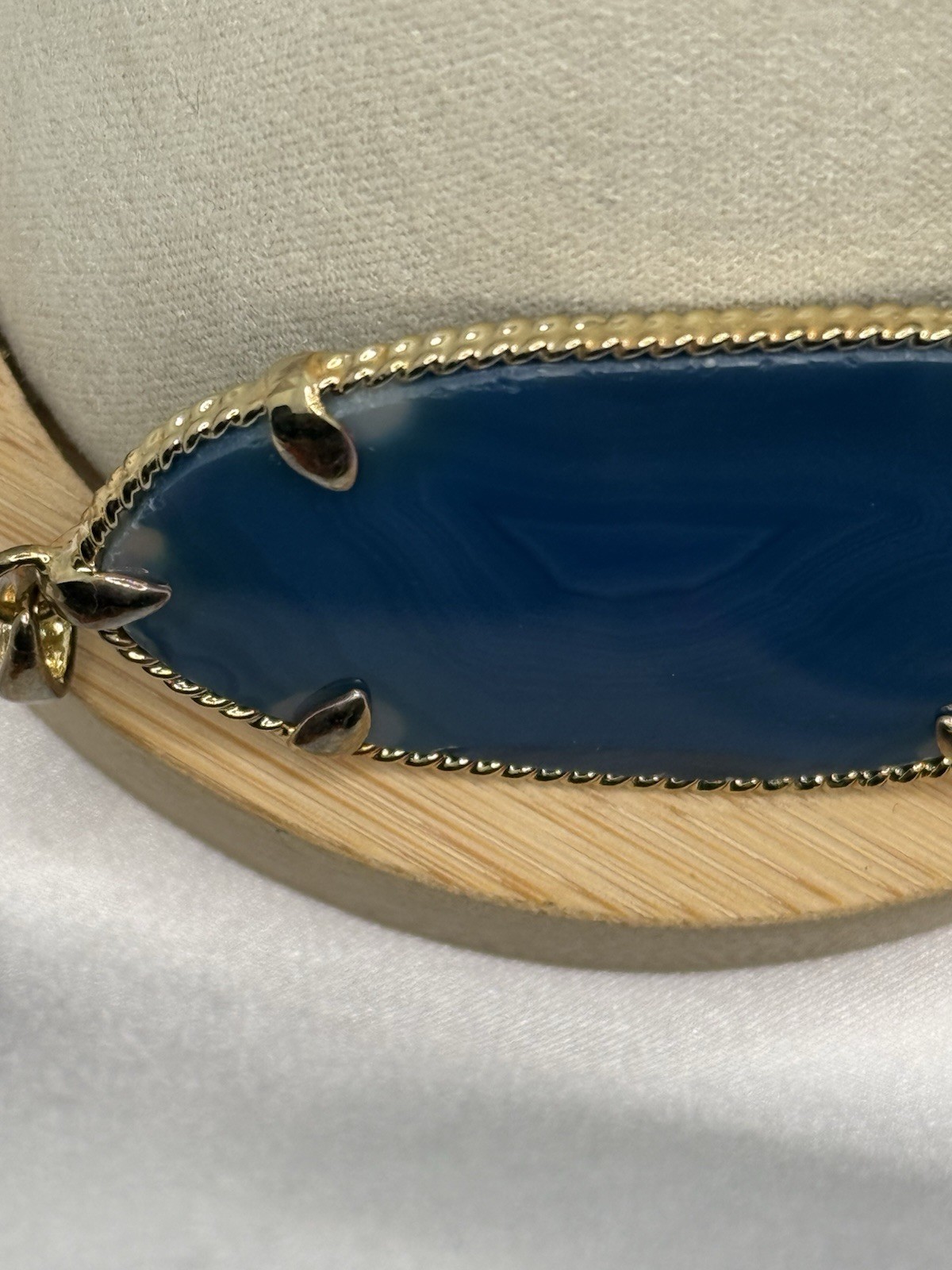 Vintage Large Blue Agate Druzy Geode Slice Gold Tone Pendant Statement 2″