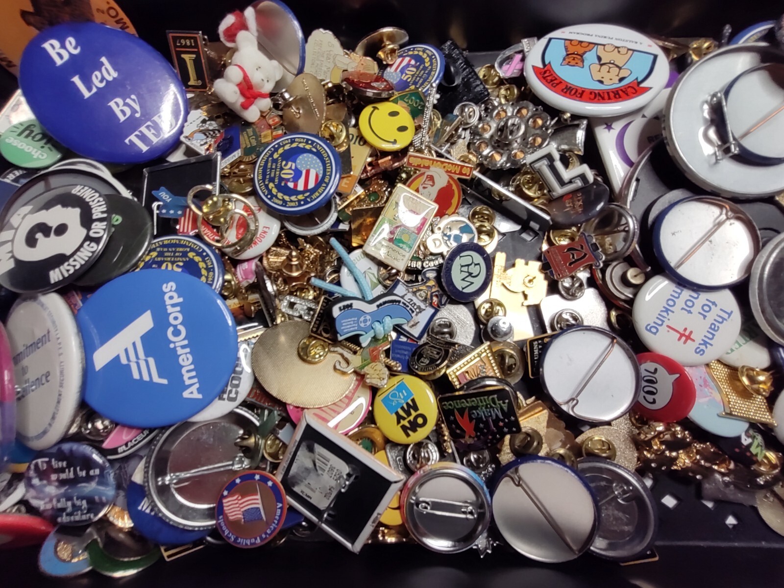 Lot Of Assorted Pins And Pin Back Buttons Pin Lot Collection ZT1 3.5 Pounds