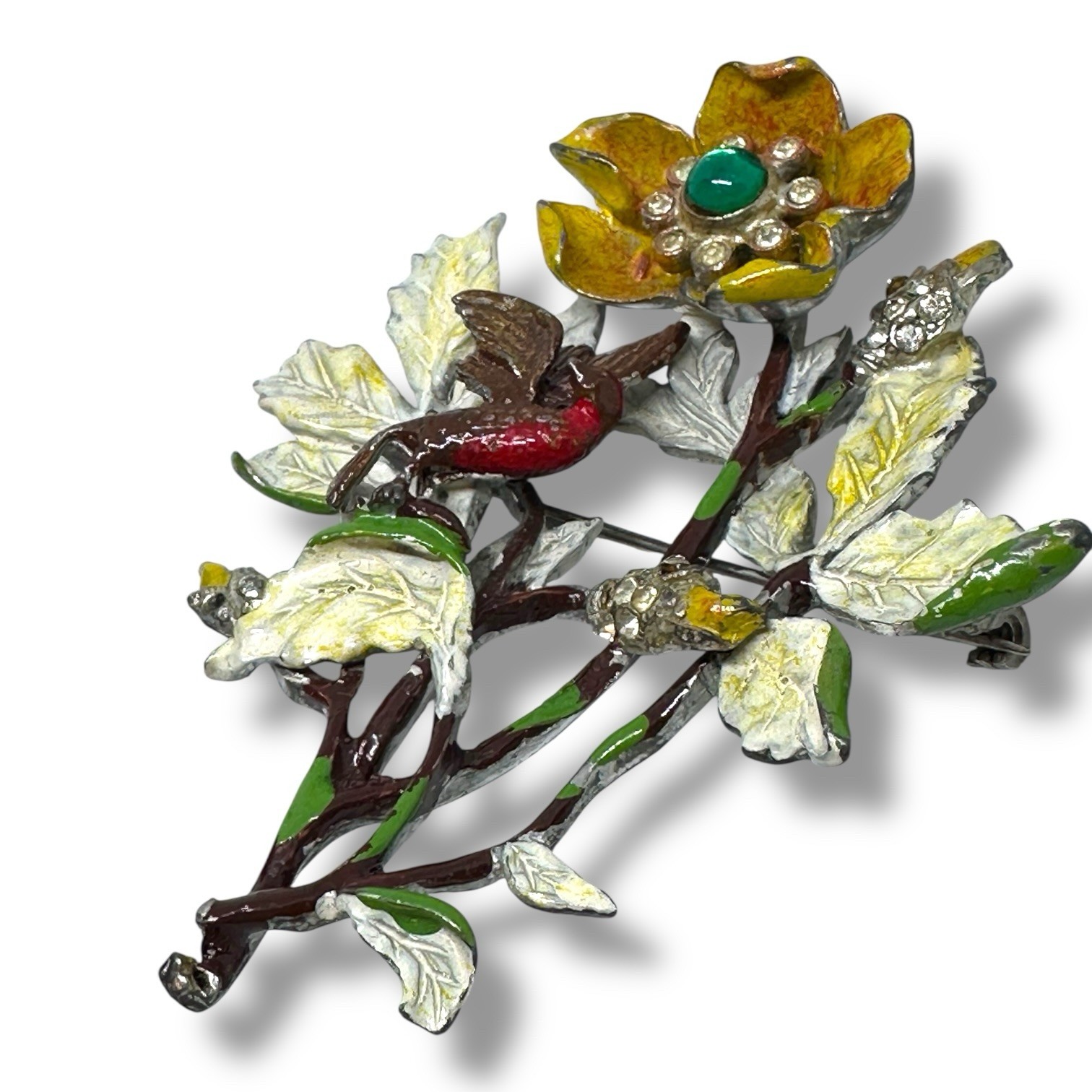 Bird Brooch Vintage 1940s Figural Rhinestone Statement Brooch Pin 2 3/4 Inches