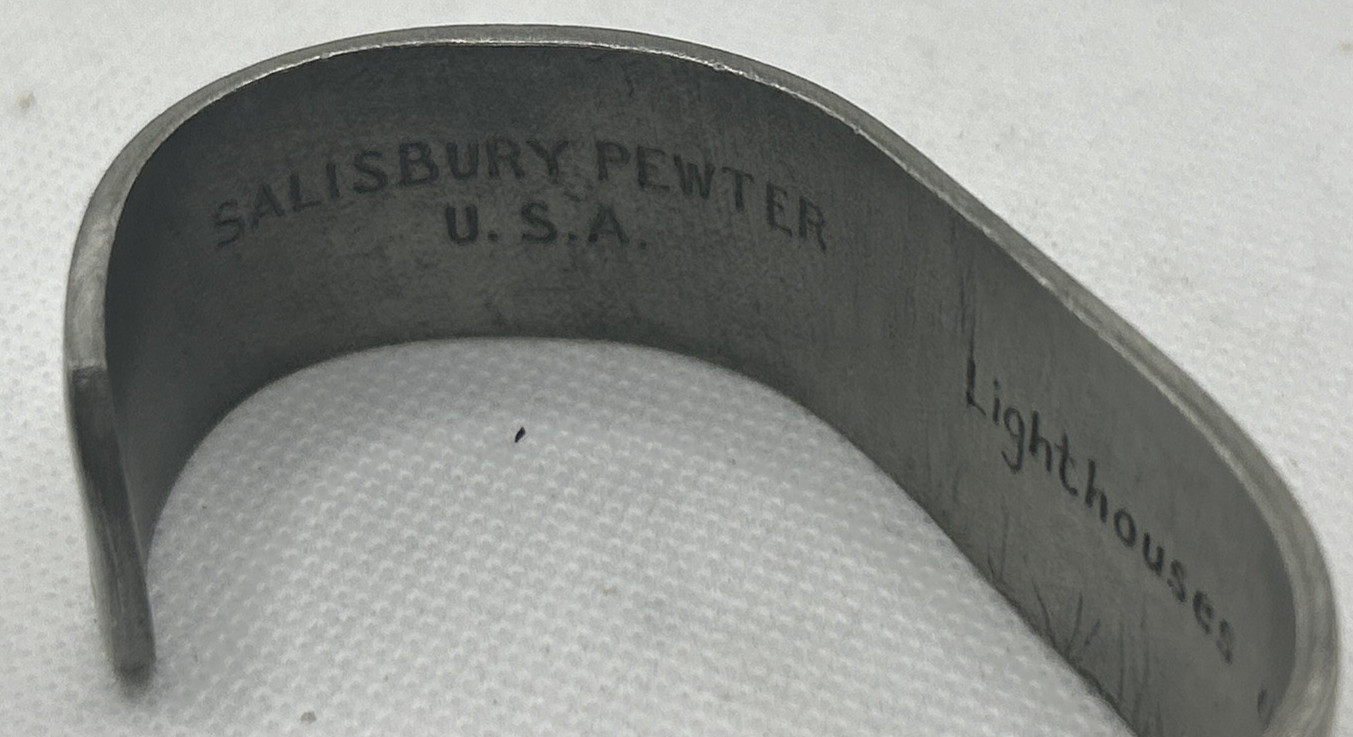 Salisbury Pewter Light houses of Maine Signed Embossed Cuff Bracelet 7″ Coastal