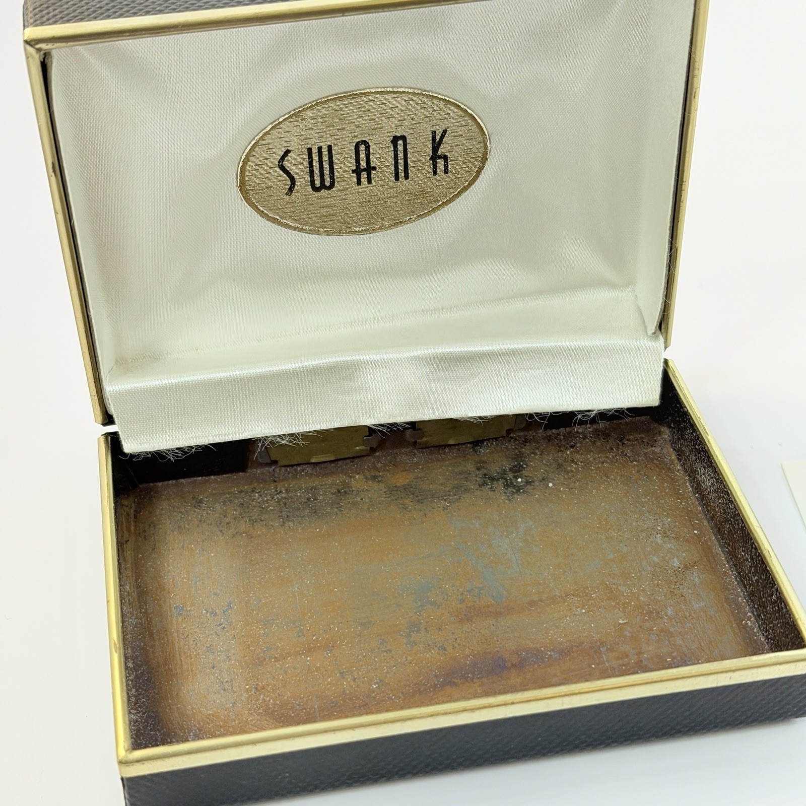 Swank Tie Clip and Cuff Links Set Brushed Silver Tone Onyx Stone