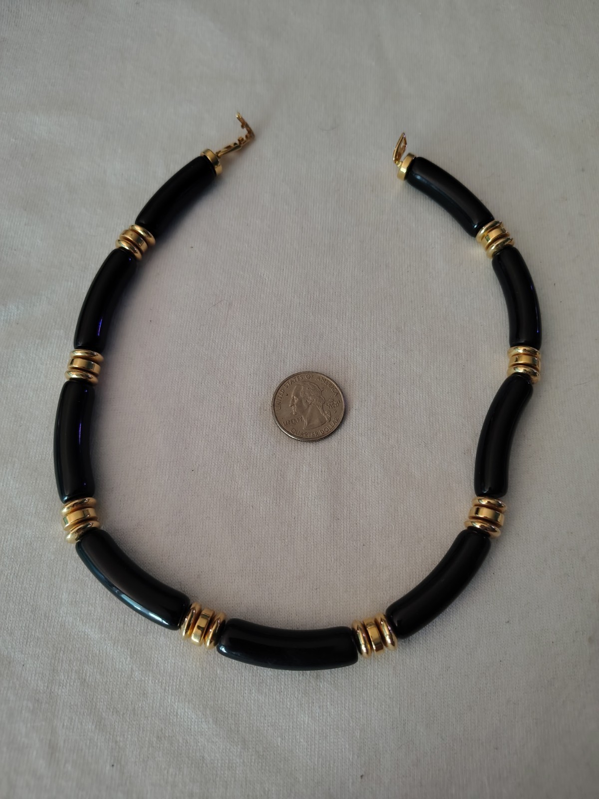 Napier Necklace Black and Gold Tone Beaded Choker Vintage 18 in