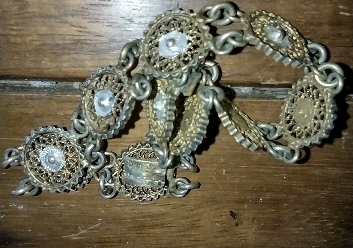 VTG Italy Filigree Cannetille Wire Hinge Panel Link 800 Silver Bracelet Assay