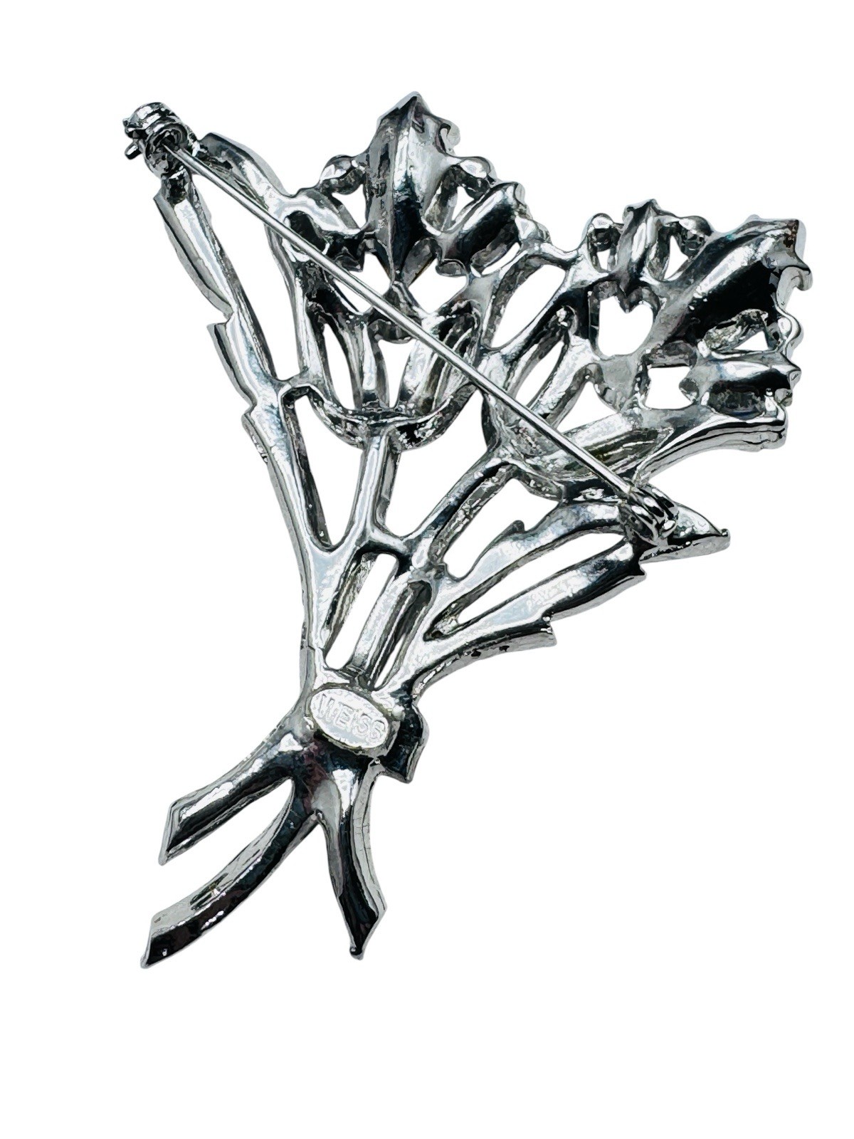 Vintage Weiss Rhinestone Jeweled Flower Bouquet Brooch Nice