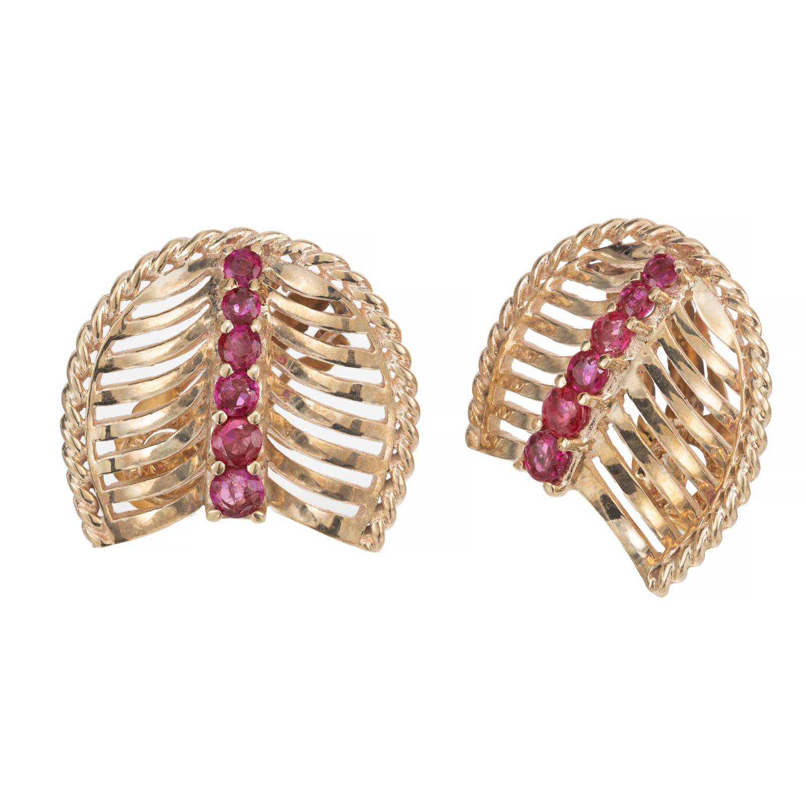 Vintage 1950 Natural GIA Bright Red Ruby Earrings 14k Gold Clip Post