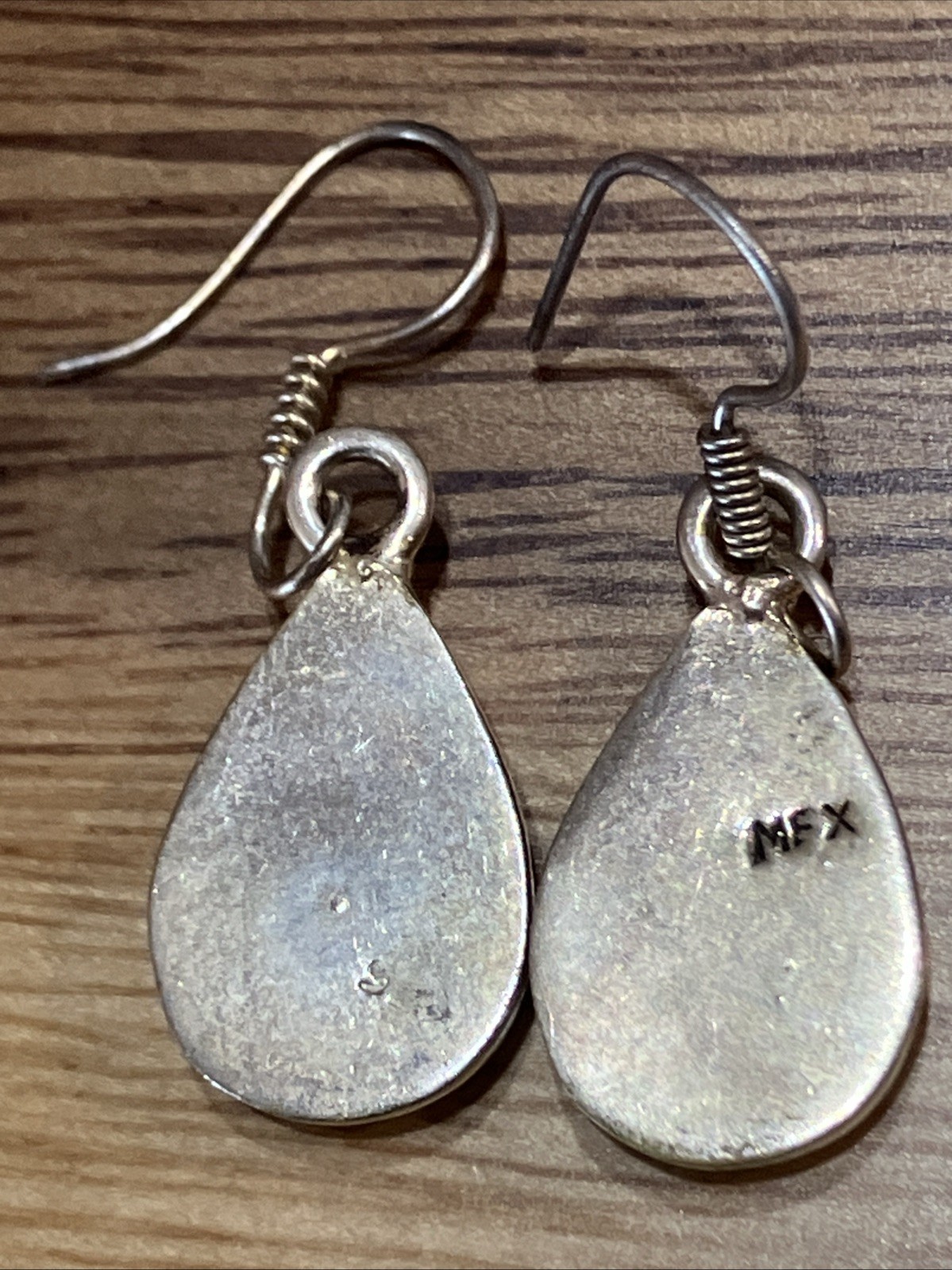 Vintage Mexico Silver Blue Opal Druzy Teardrop Oval Hook Drop Earrings Estate
