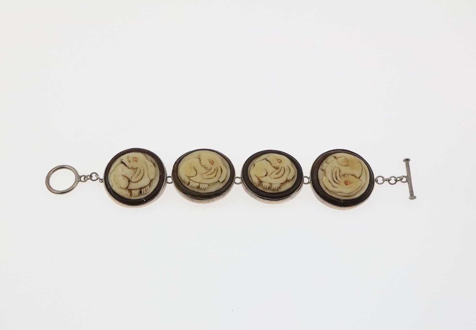 Amy Kahn Russell Sterling Silver Carved Animal Panel Bracelet