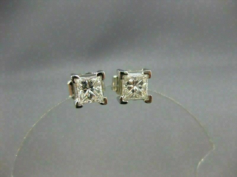 ESTATE .80CT DIAMOND 14KT WHITE GOLD PRINCESS CUT STUD EARRINGS H VVS/VS #5975