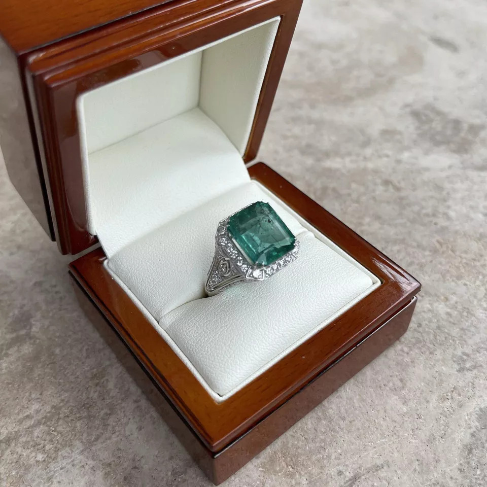 Featuring Pine Green Emerald Cut 7.98CT Emerald & Lab-Created 1.5CT Diamond Ring