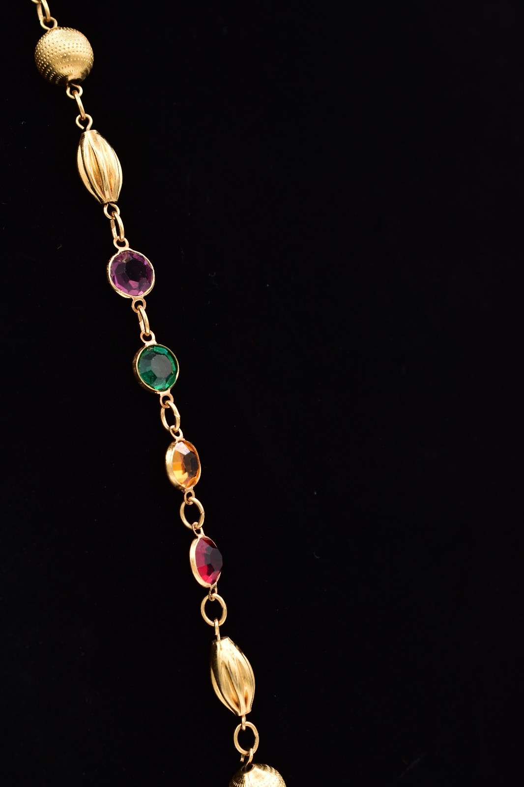 Vintage Austrian Crystal USA Necklace Gold Multicolor Open Bezel Station BinG