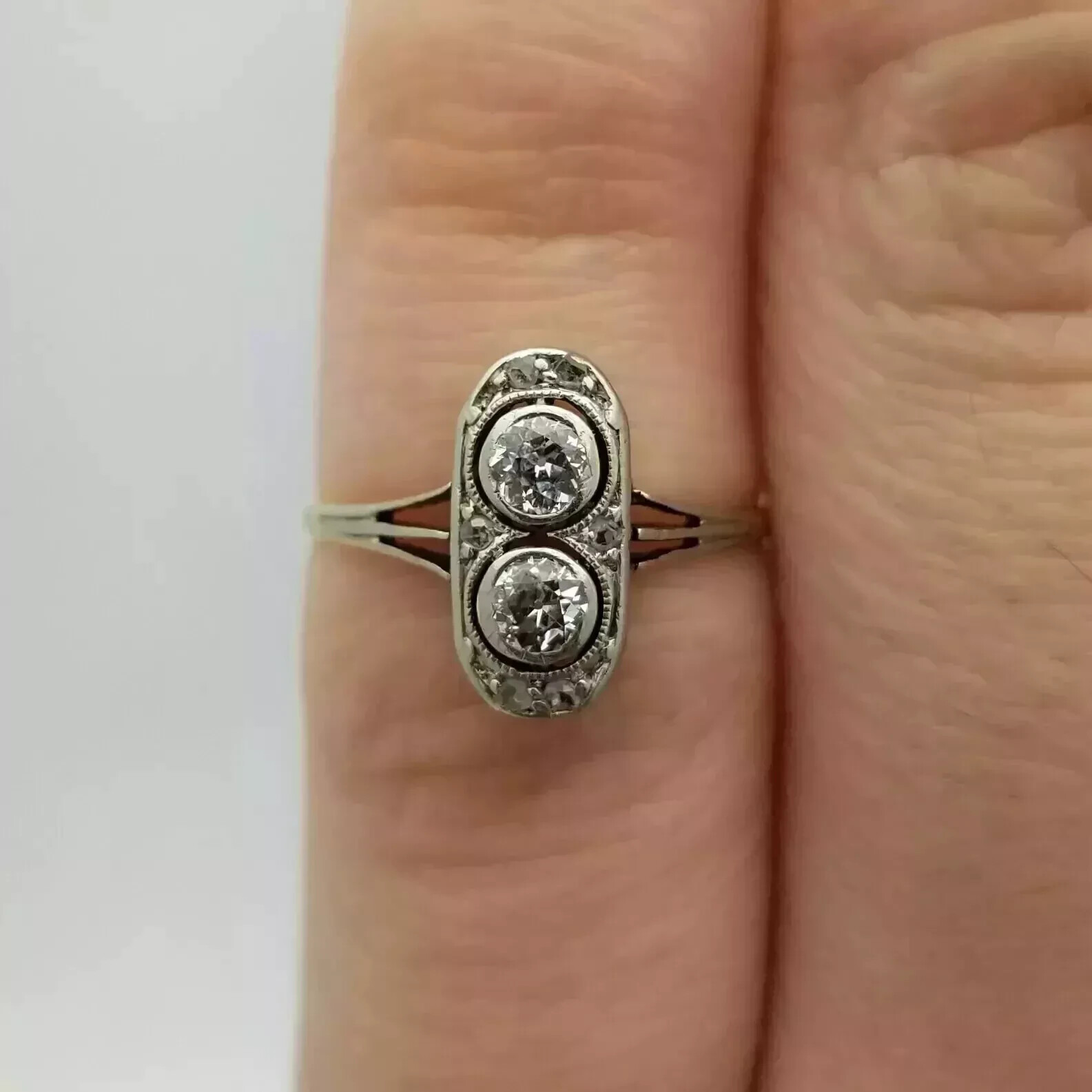 14K White Gold FN Art Deco Style Lab-Created Diamond Engagement Wedding Ring