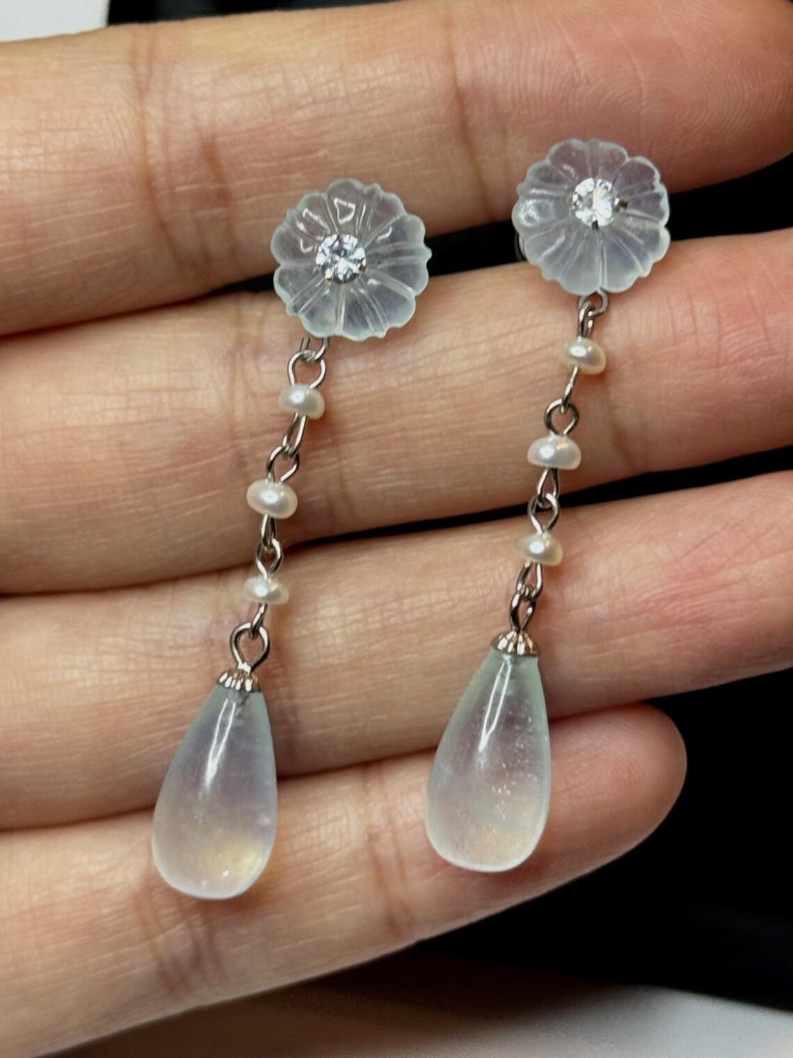 aquamarine earrings natural fresh water pearls 925 Sterling silver