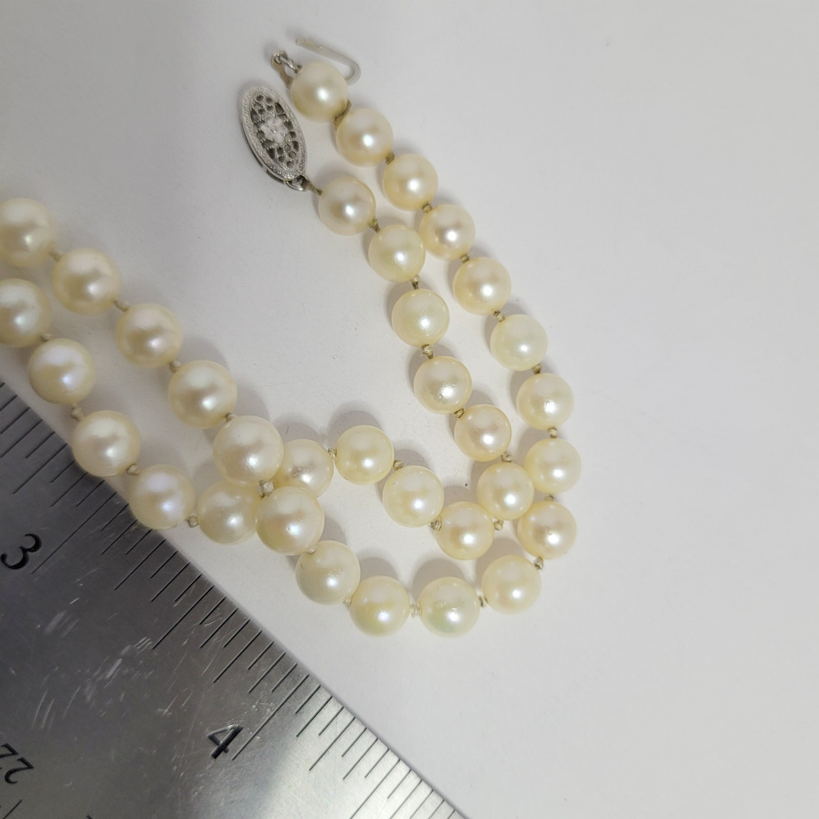 6mm White Pearl Strand Necklace w/ 14K Clasp vintage 16 1/2 inch