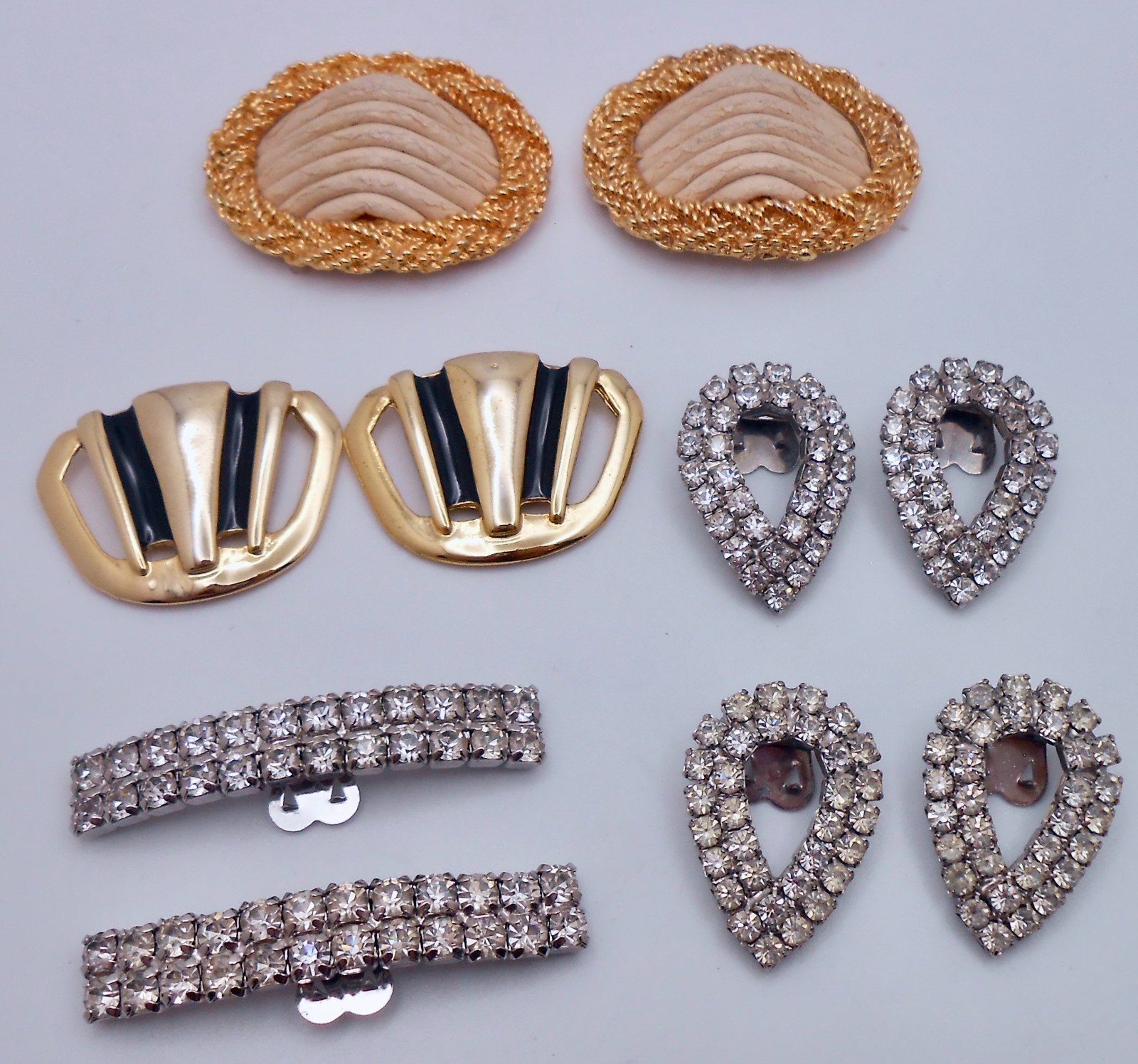 Vintage Shoe Clips Lot of Five 2 FRANCE Leather Enamel & 3 Clear Rhinestone L126