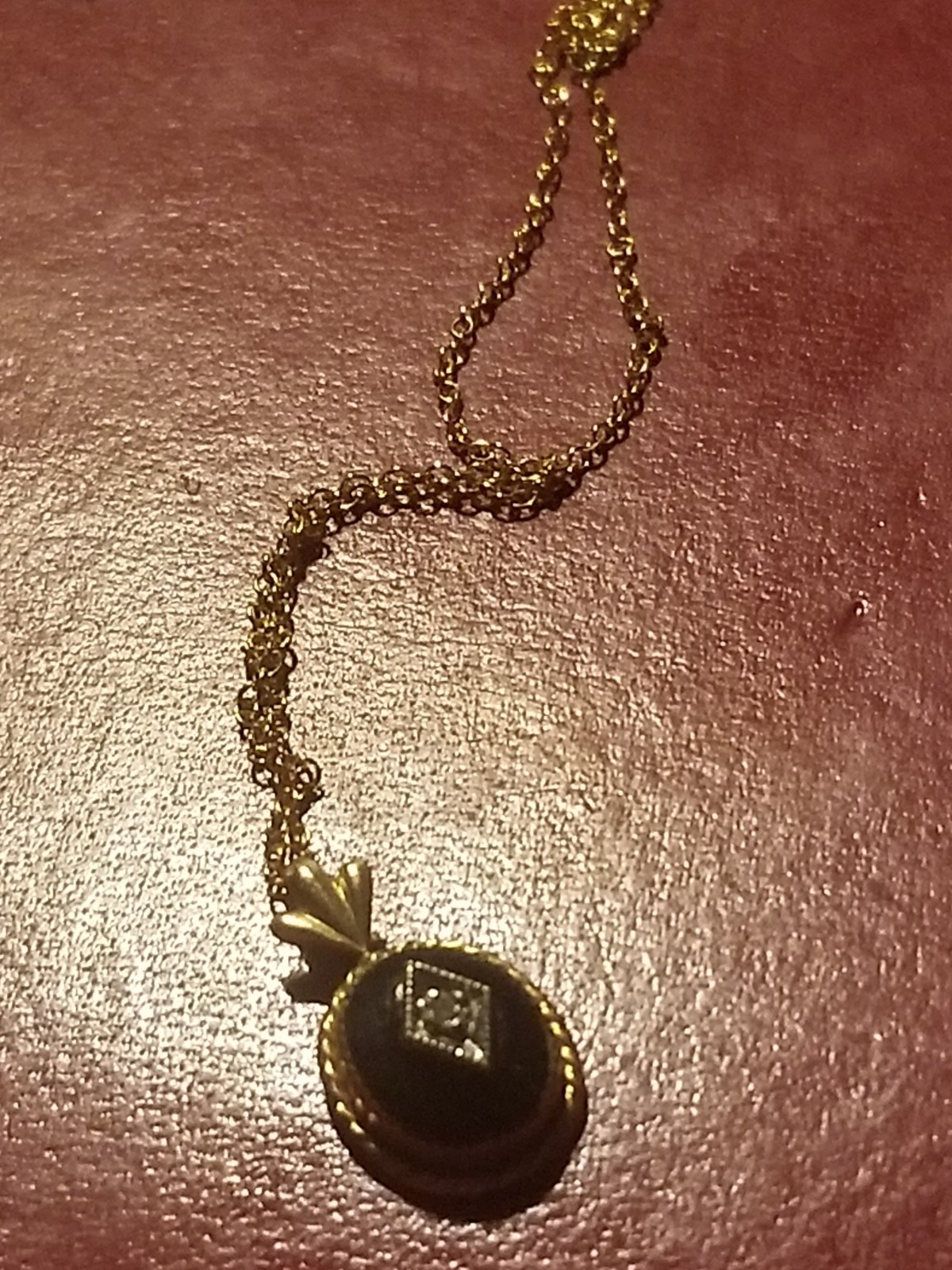 Antique Victorian Onyx And Diamond? Mourning 14k Gold Filled Pendant Necklace