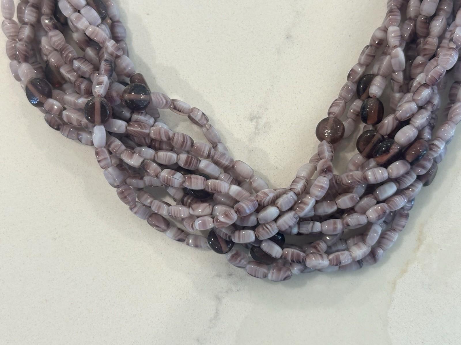 Vintage Ciner Torsade Necklace Amethyst Purple Glass Bead Sculptural Gold Clasp