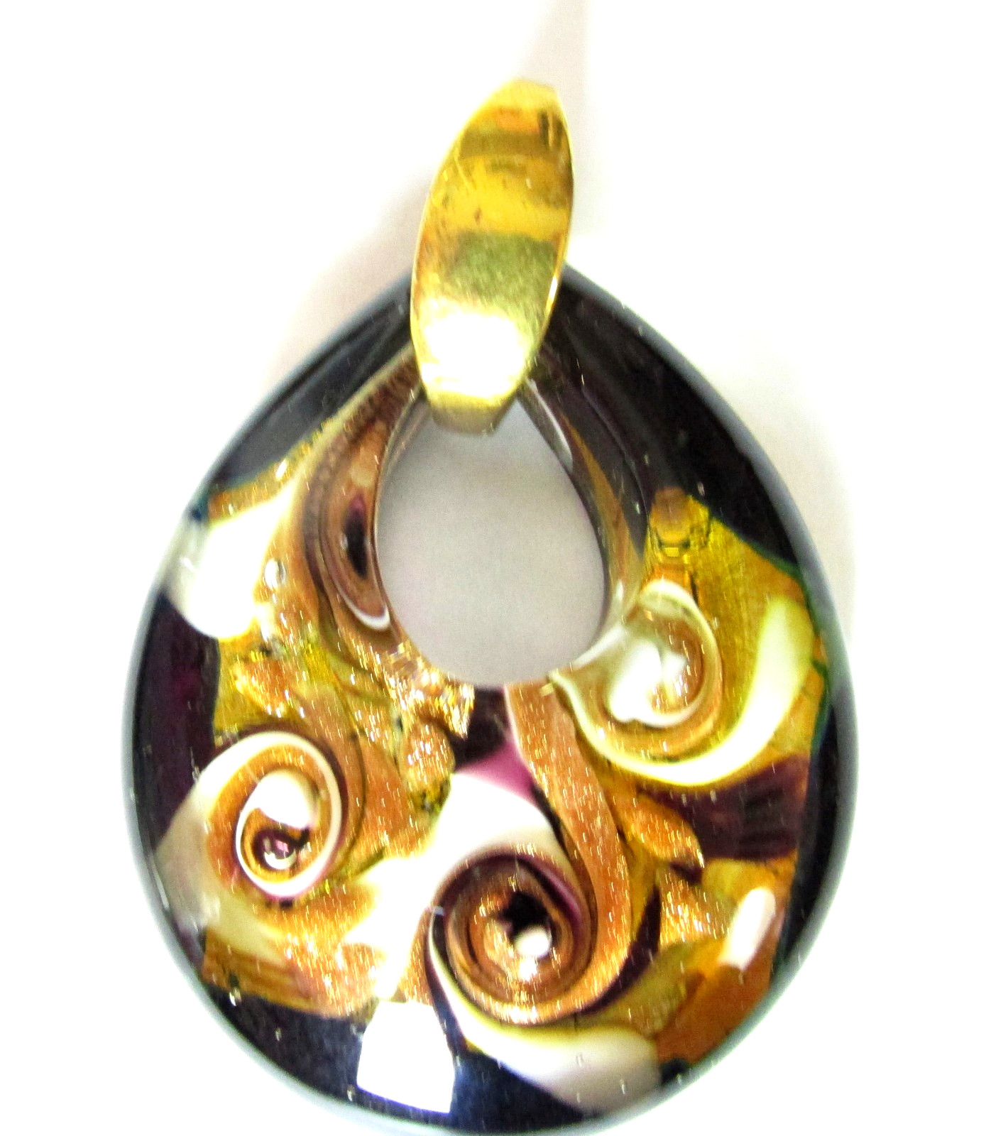 Murano Glass Open Teardrop Multi Colored Pendant Gold Plated Bail Signed