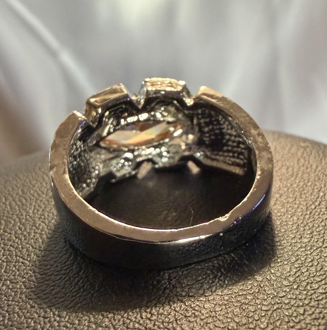 Silver-tone Citrine & CZ Costume Jewelry Ring Size 10 11g Unique Stone