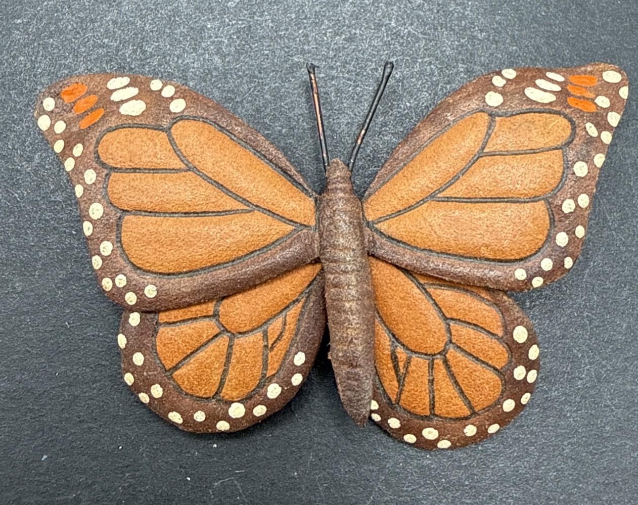 Artisan Signed Tooled Leather Butterfly Brooch Pin J15b
