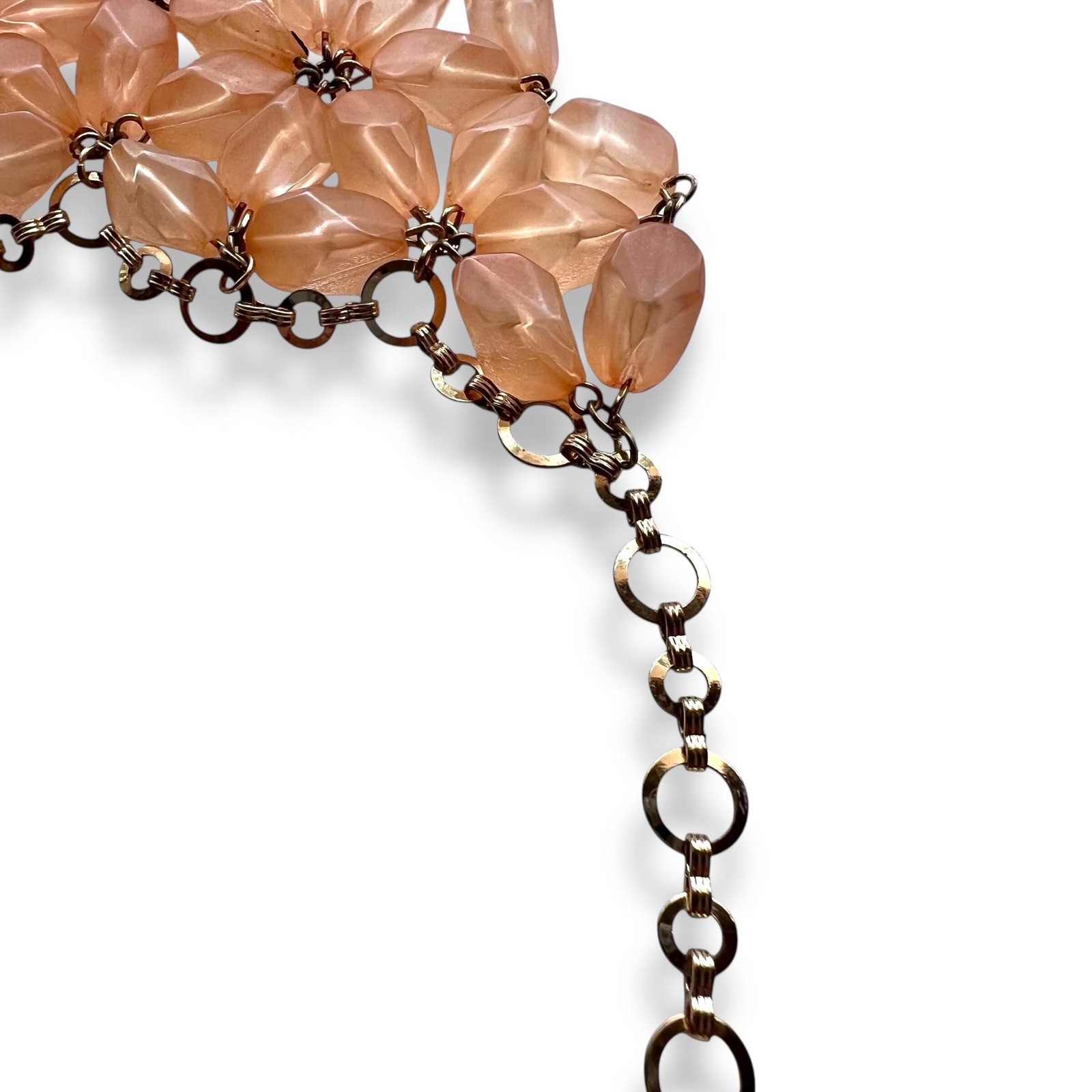 Vintage Bib Necklace Dangle Earring Set Peach Pink Gold Tone Coldwater Creek 21″