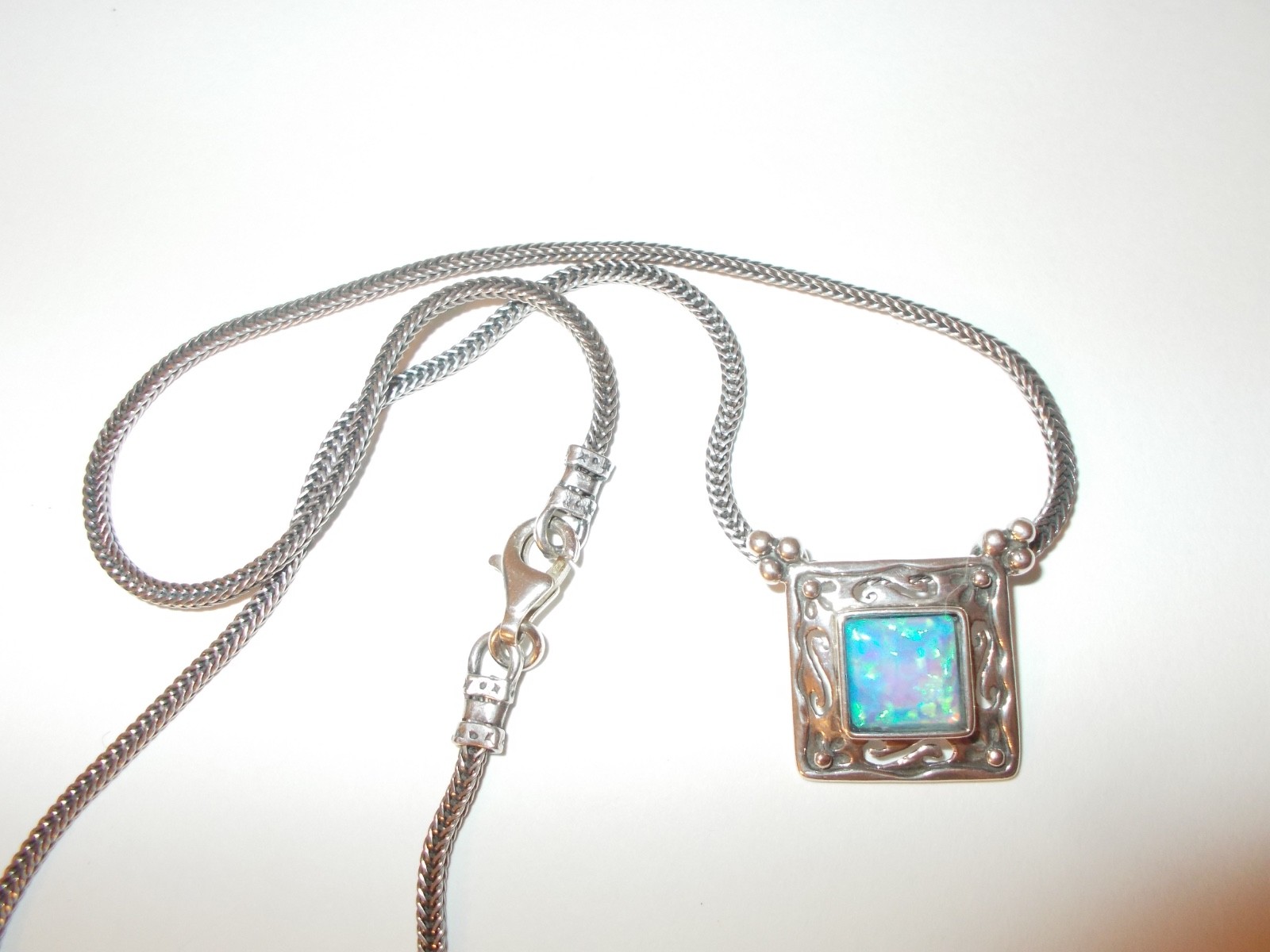 Sterling Silver .925 Blue Opal Slide Pendant 16″ Necklace