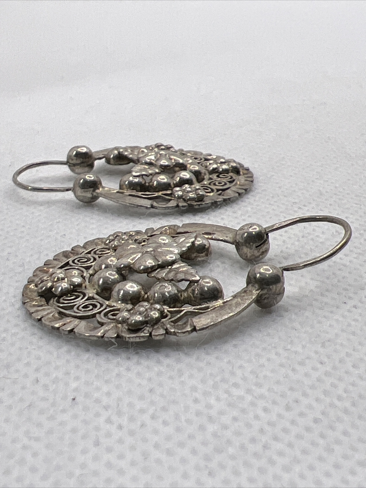 VINTAGE HANDMADE 925 Sterling Silver Filigree HOOP Earrings(39mm x 30.9mm) 6.7gr