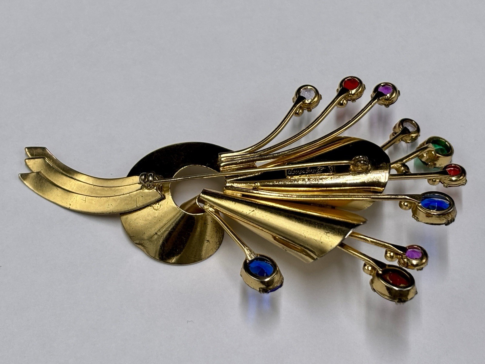 Coro Craft Adolph Katz Sterling Silver Vermeil Rhinestone Flower Spray Brooch