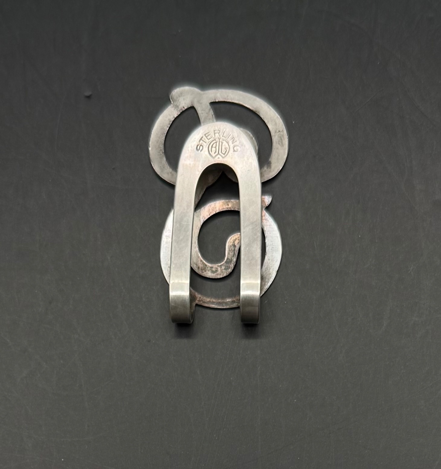 925 Sterling Silver Antique Money Clip Letter “P” Stylized Script by AL Wagner