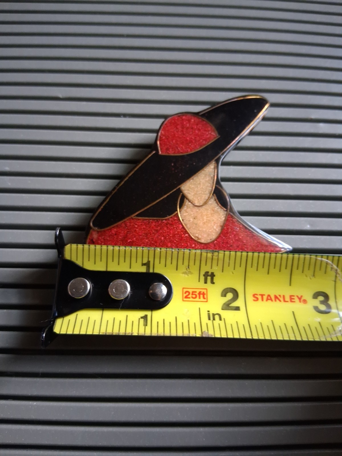 VTG Colormates Enamel Rhinestones Hat Pins Sawdust Art Deco Woman In Red Brooch