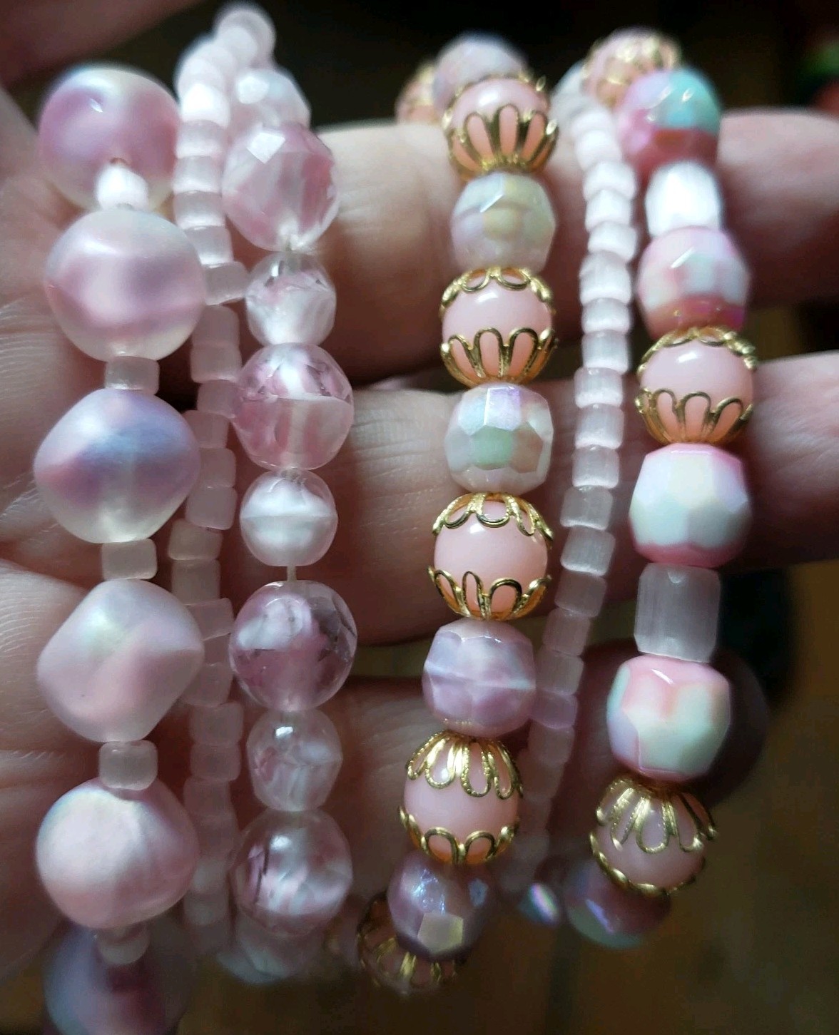 La Roco Pink Bead Rhinestone Necklace Earrings Jewelry Set Mid Century Modern
