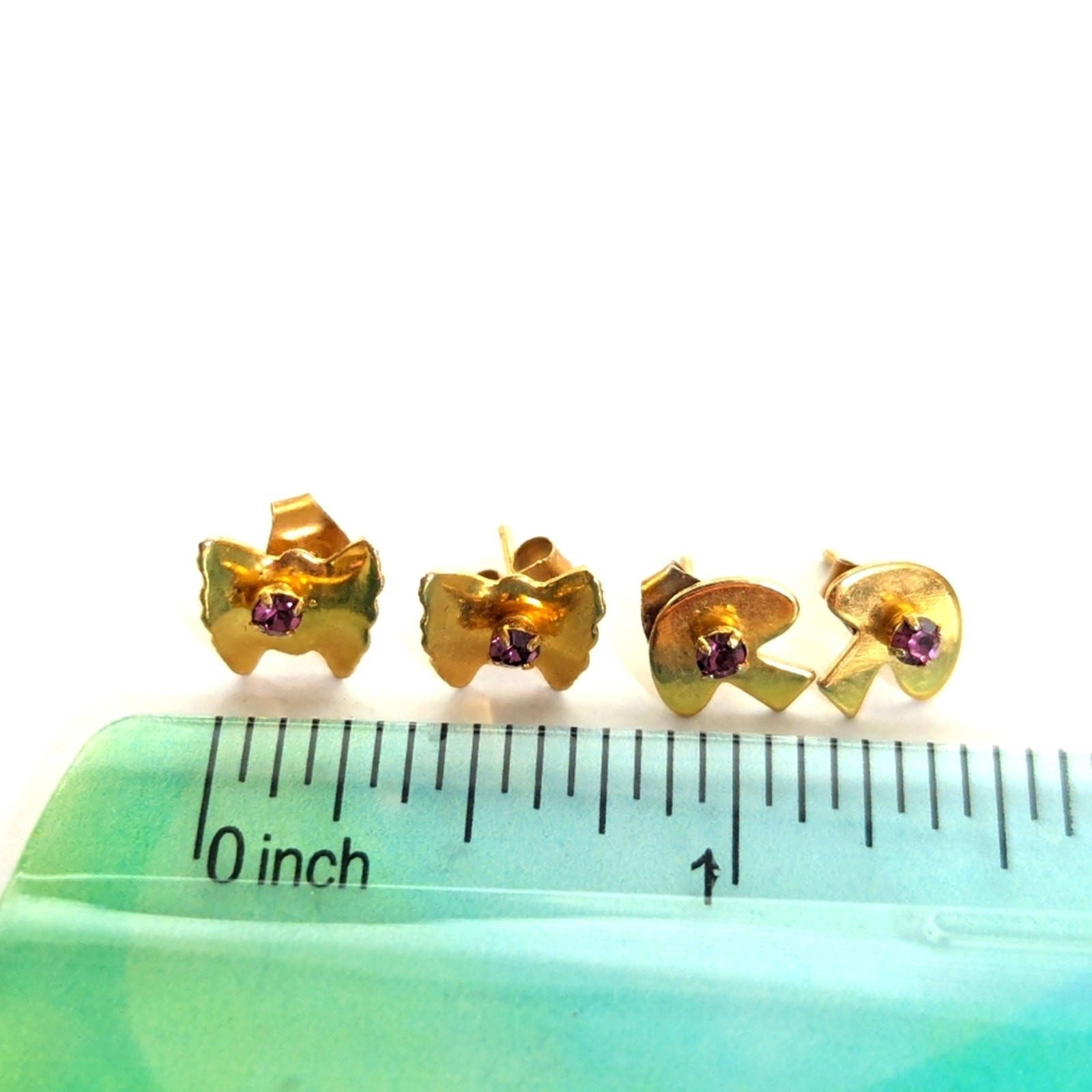 Vintage Dainty Y2K 2000s Tiny Mushroom Butterfly Purple Rhinestone Post Earrings