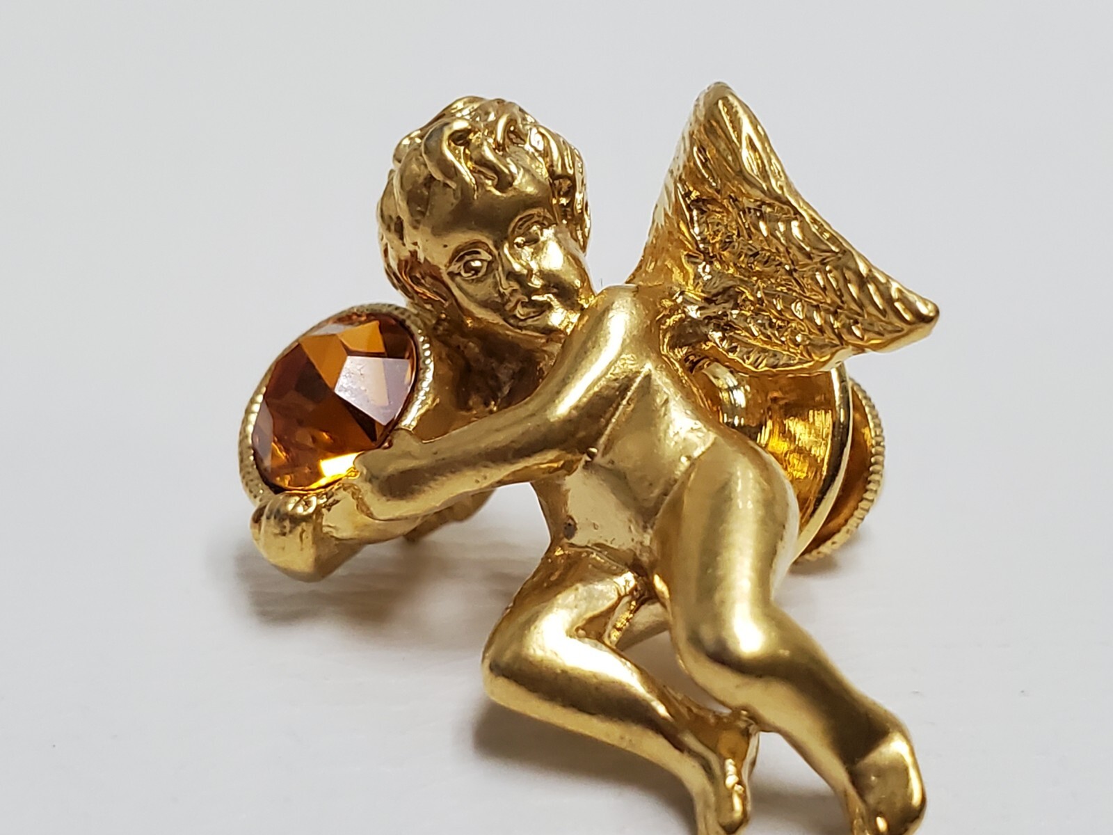 Vintage 1996 Avon Cherub Angel Lapel Pin Gold Tone Yellow November Birthstone