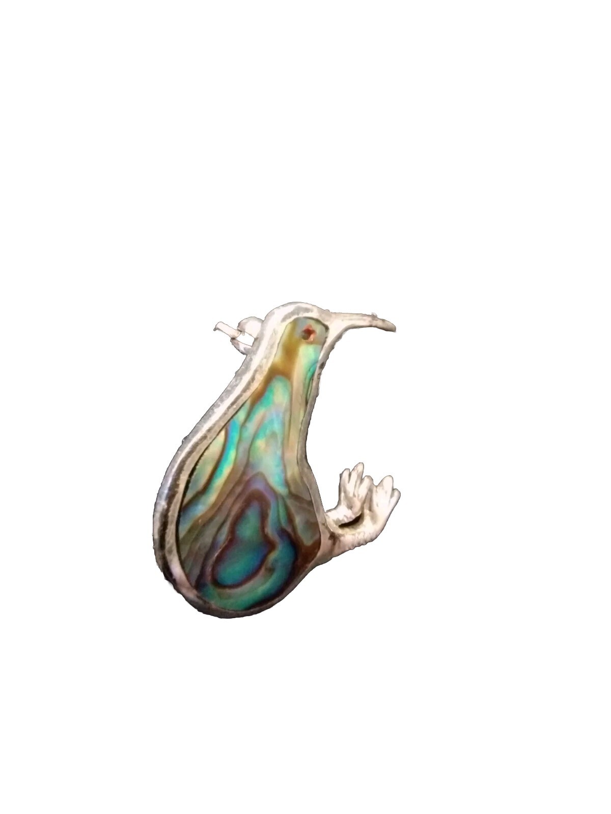 Sterling Silver New Zealand Kiwi Bird Abalone Shell Brooch Vintage Cute