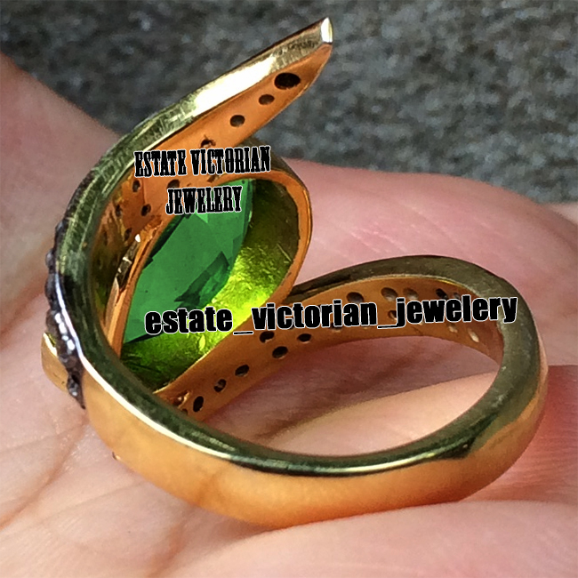 0.78Ctw Rose Cut Diamond Emerald Studded Silver Victorian Gorgeous Ring Jewelry