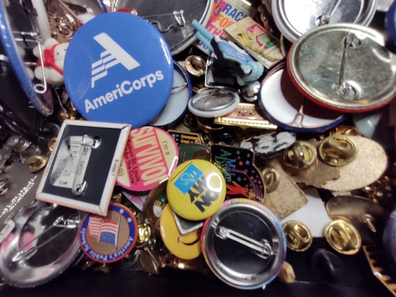 Lot Of Assorted Pins And Pin Back Buttons Pin Lot Collection ZT1 3.5 Pounds