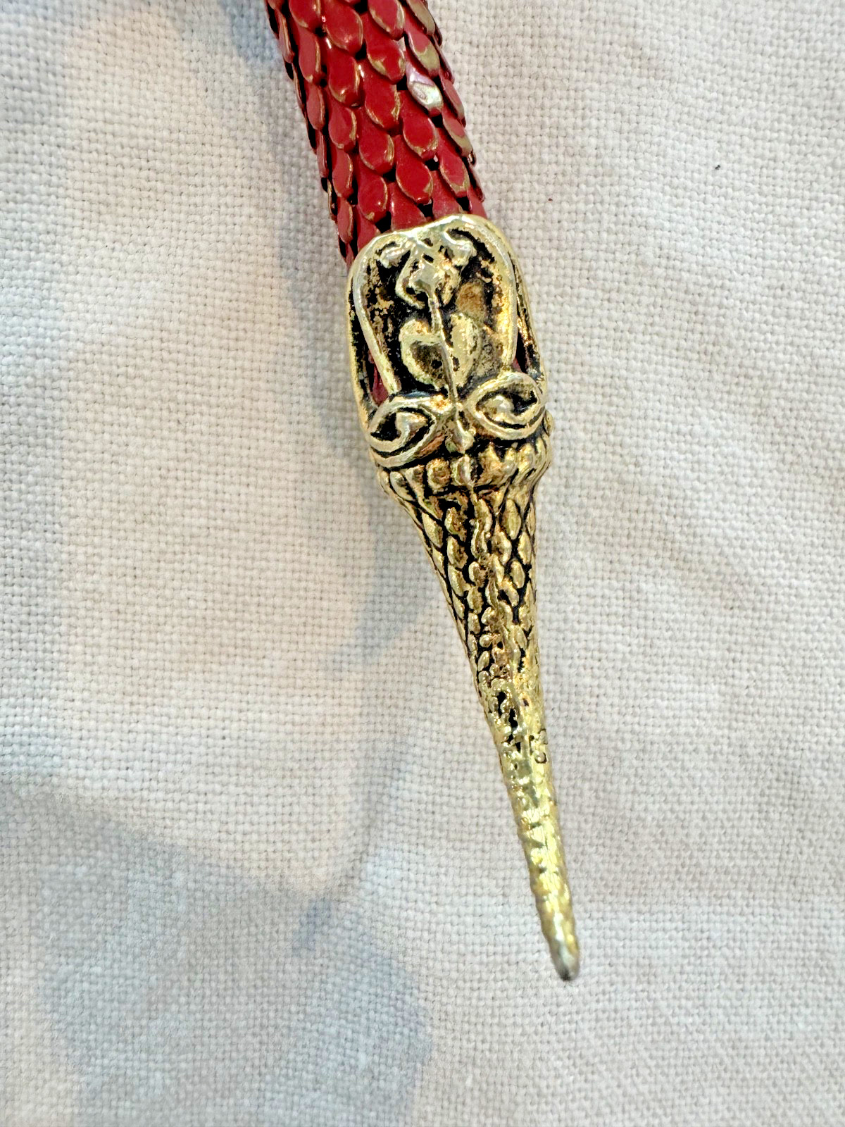 DL Auld Gold Red Mesh Snake Choker Necklace Rhinestone Vintage