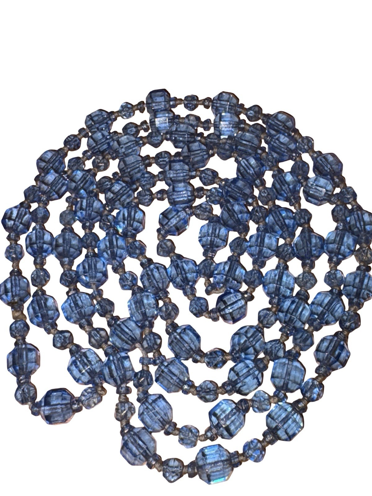 Antique 1920s Flapper Czech Glass Long Necklace Ceylon Sapphire Blue Beads 64”