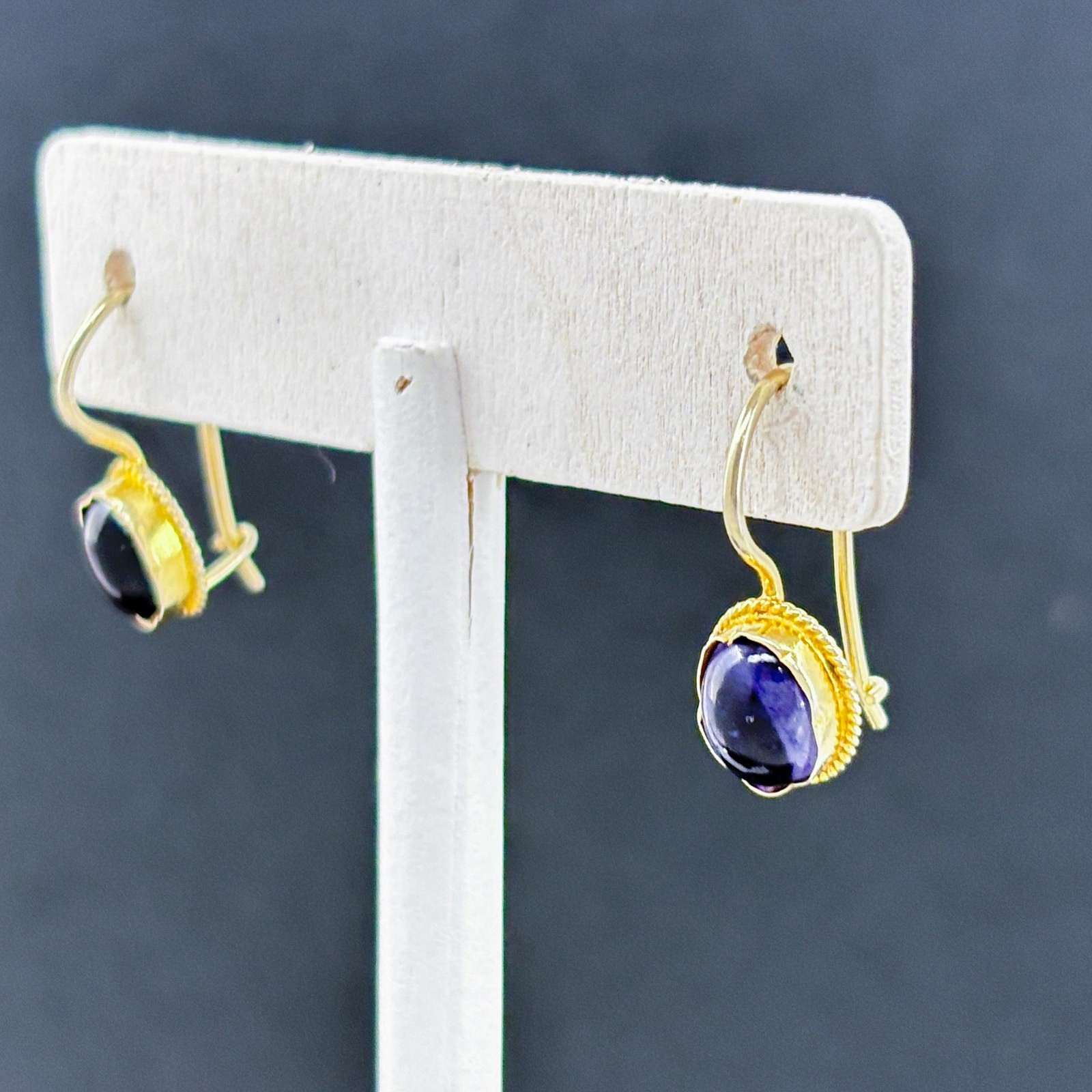 Vintage Gold-Tone Sterling Silver 925 Purple Glass Drop Earrings
