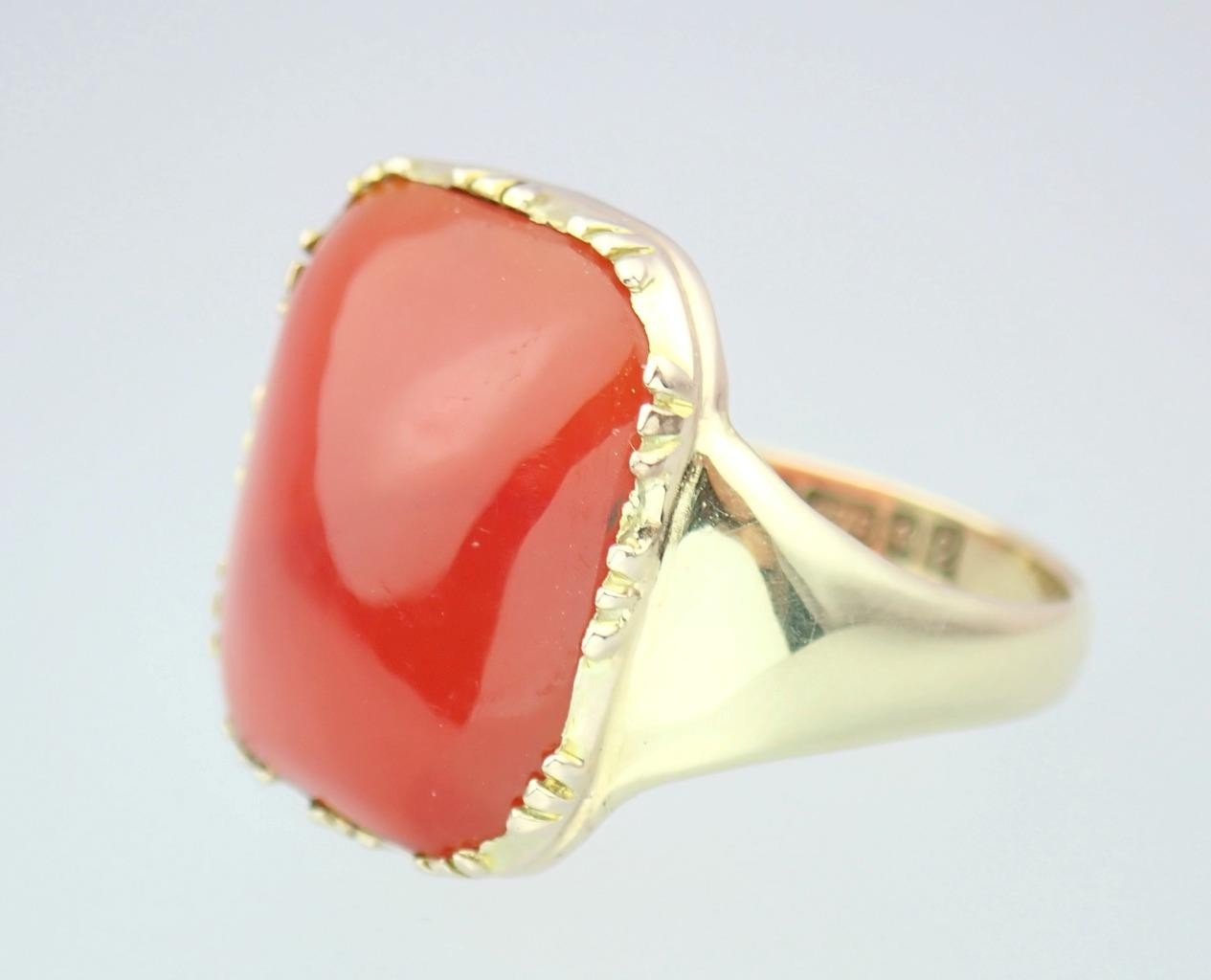 Glowing Antique Victorian DEAKIN & FRANCIS 9K Gold Carnelian Sugarloaf Ring Sz 7