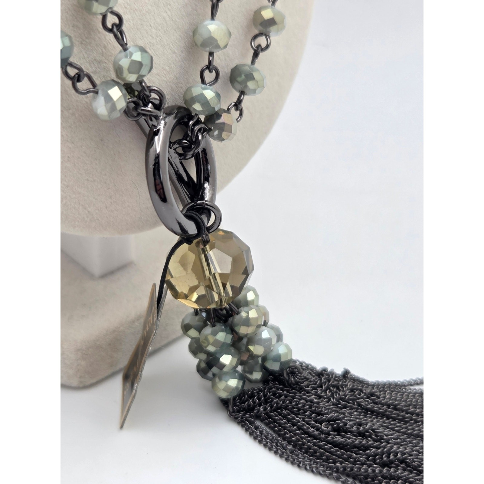 Vintage Joan Rivers Tassel Necklace – Iridescent Beaded Statement