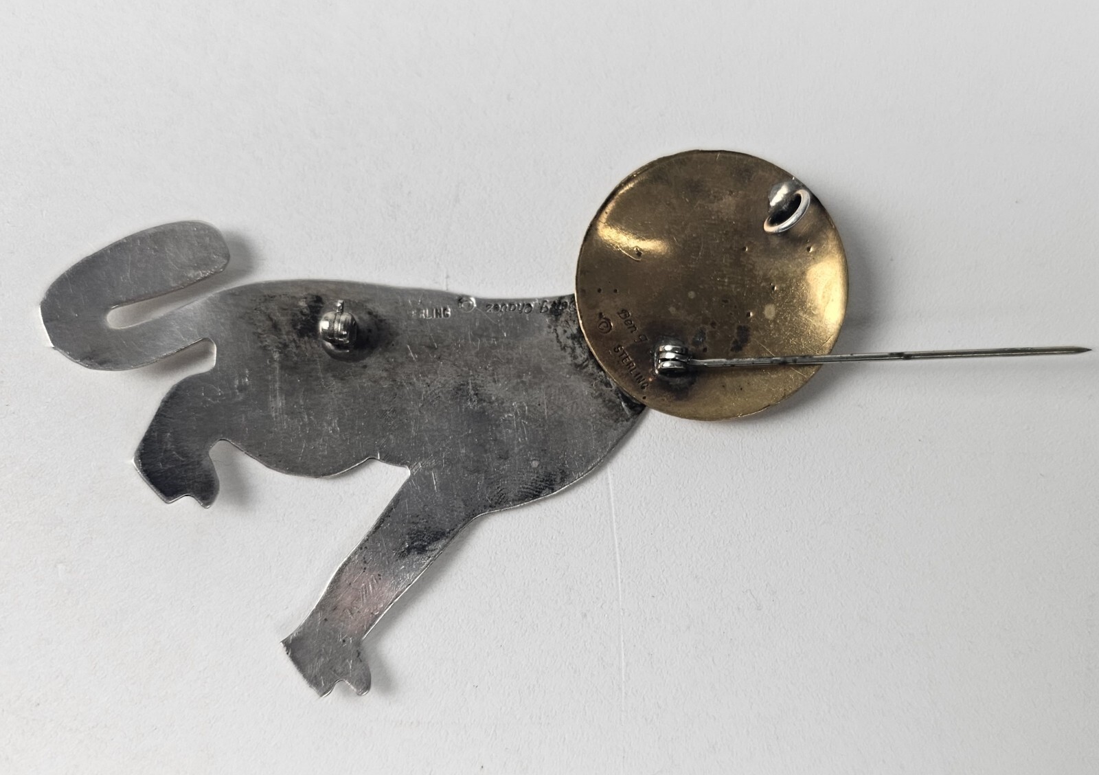 BEN J CHAVEZ Sterling & Brass Southwestern Vintage Large Brooch/pendant 3″