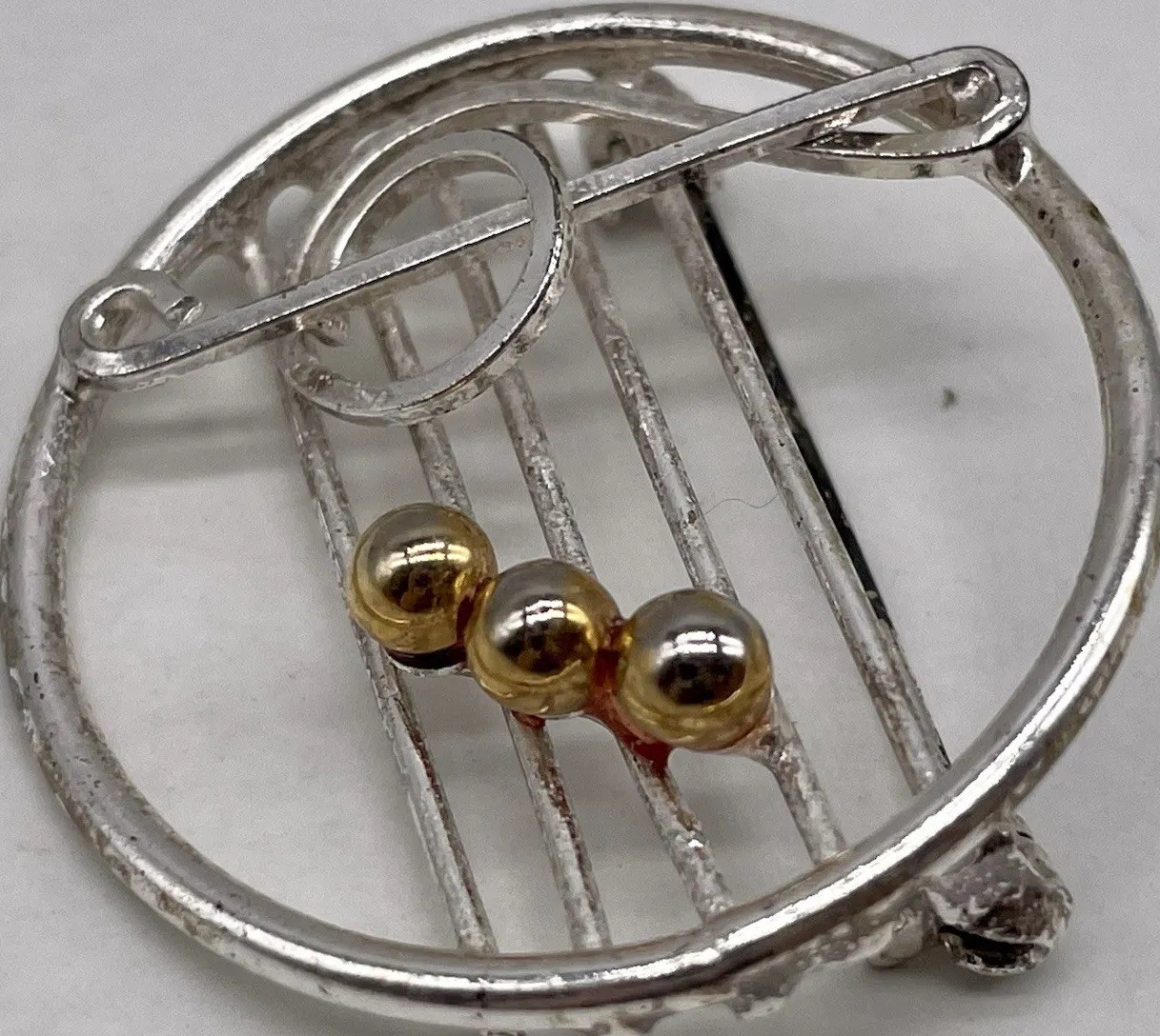 Vintage Two-Toned Sheet Music Pin Silver & Gold Toned Musical Notes Brooch 1.5”H